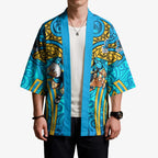 Gold Coast Titans Rugby Kimono Polynesian Tribal Spartan Warrior Blue Gold Pattern