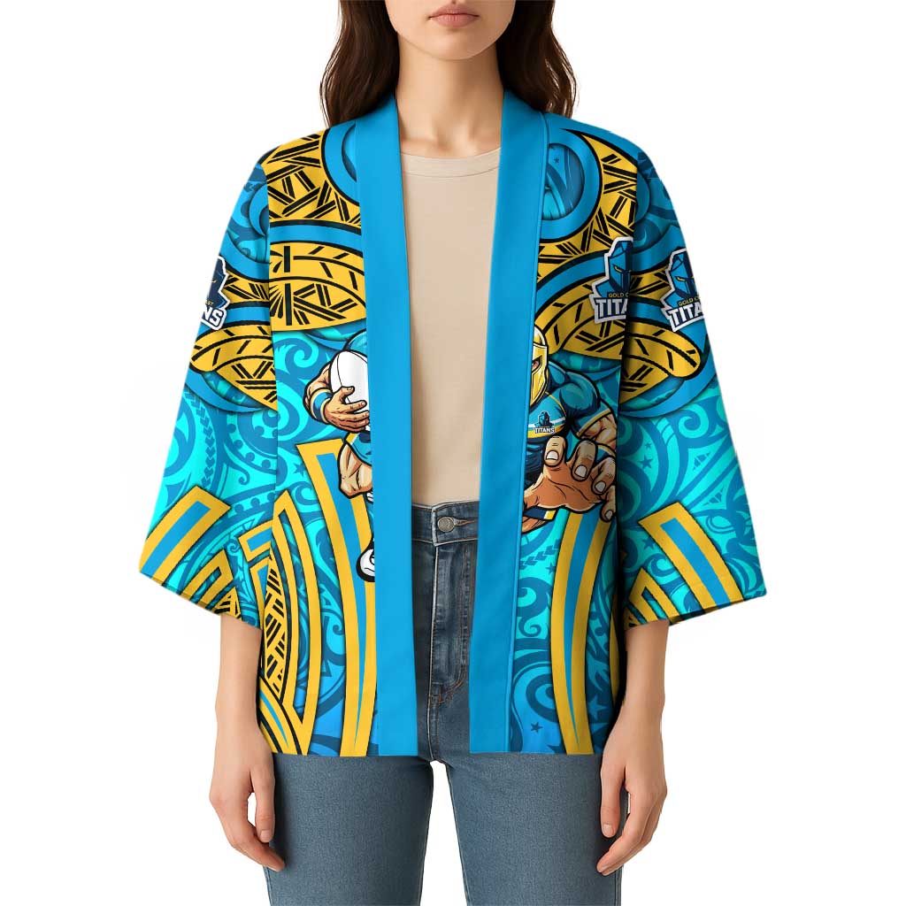 Gold Coast Titans Rugby Kimono Polynesian Tribal Spartan Warrior Blue Gold Pattern