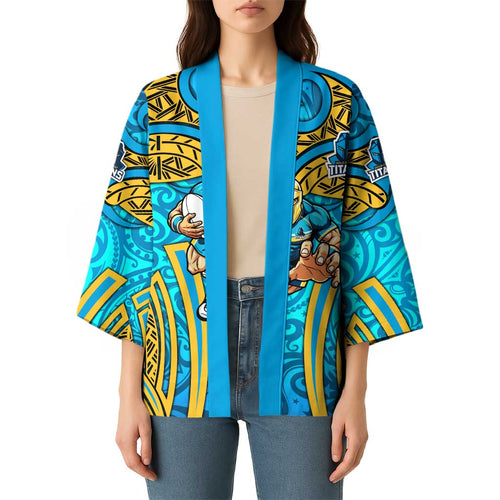 Gold Coast Titans Rugby Kimono Polynesian Tribal Spartan Warrior Blue Gold Pattern