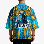 Gold Coast Titans Rugby Kimono Polynesian Tribal Spartan Warrior Blue Gold Pattern
