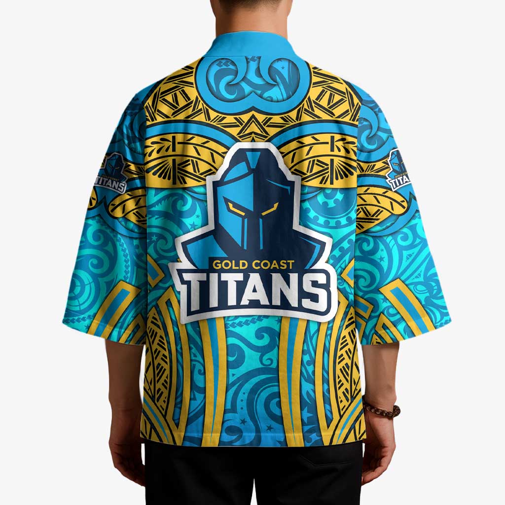 Gold Coast Titans Rugby Kimono Polynesian Tribal Spartan Warrior Blue Gold Pattern