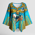 Gold Coast Titans Rugby Kimono Sleeve Blouse Polynesian Tribal Spartan Warrior Blue Gold Pattern