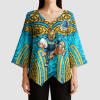 Gold Coast Titans Rugby Kimono Sleeve Blouse Polynesian Tribal Spartan Warrior Blue Gold Pattern