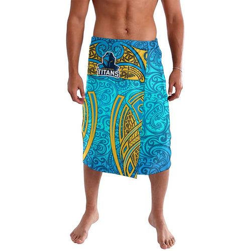 Gold Coast Titans Rugby Lavalava Polynesian Tribal Spartan Warrior Blue Gold Pattern
