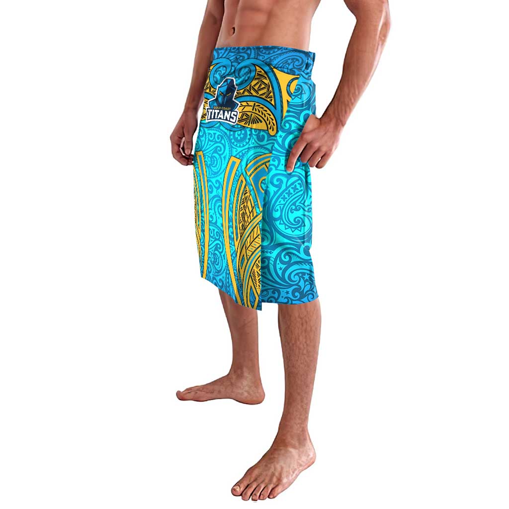 Gold Coast Titans Rugby Lavalava Polynesian Tribal Spartan Warrior Blue Gold Pattern