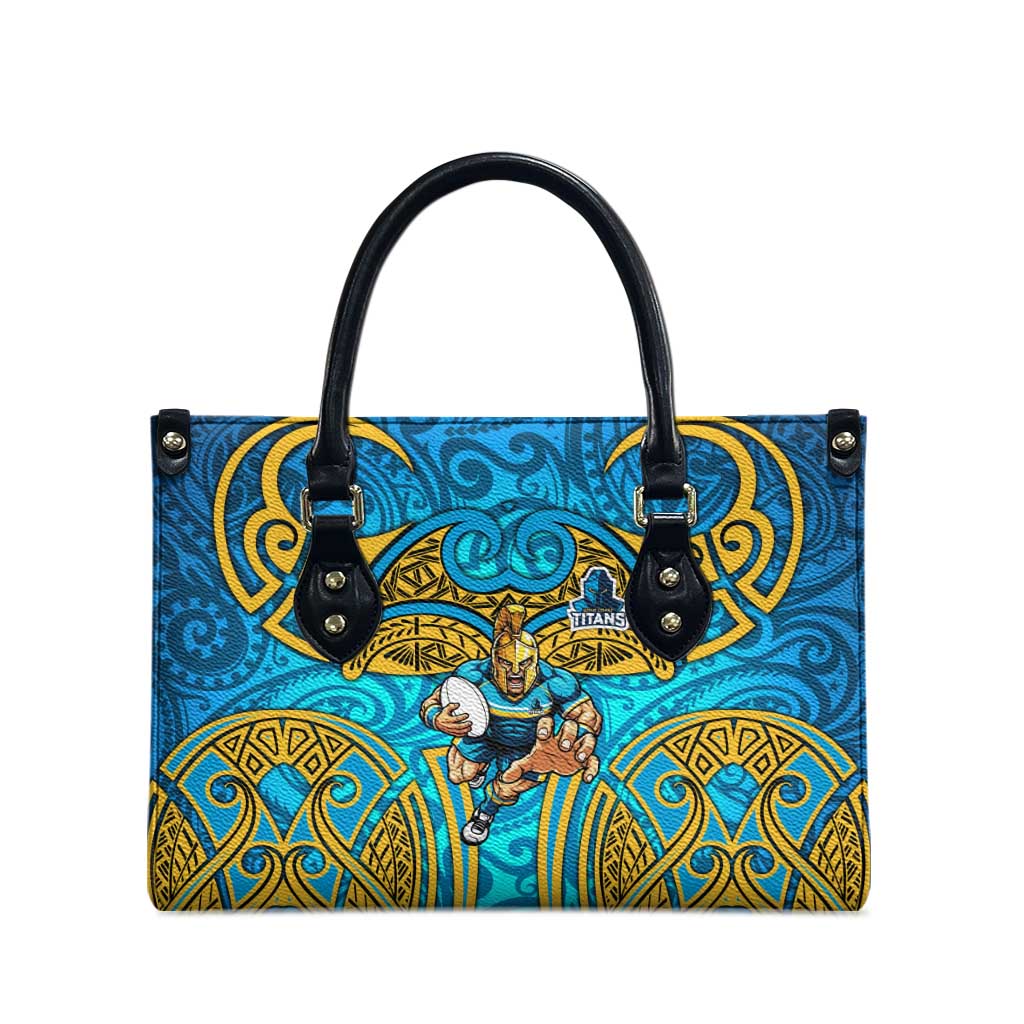 Gold Coast Titans Rugby Leather Bag Polynesian Tribal Spartan Warrior Blue Gold Pattern