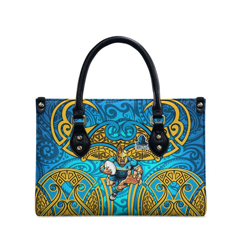 Gold Coast Titans Rugby Leather Bag Polynesian Tribal Spartan Warrior Blue Gold Pattern