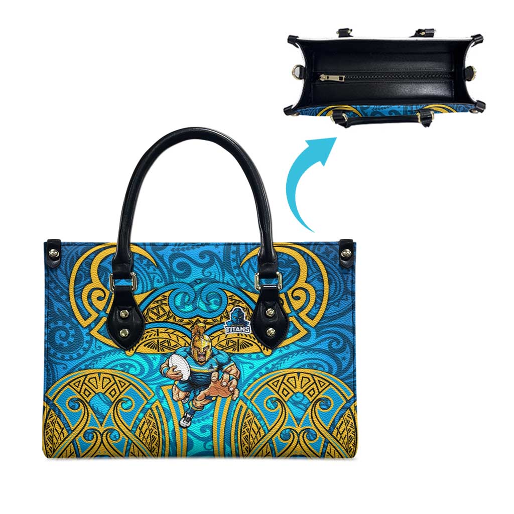 Gold Coast Titans Rugby Leather Bag Polynesian Tribal Spartan Warrior Blue Gold Pattern