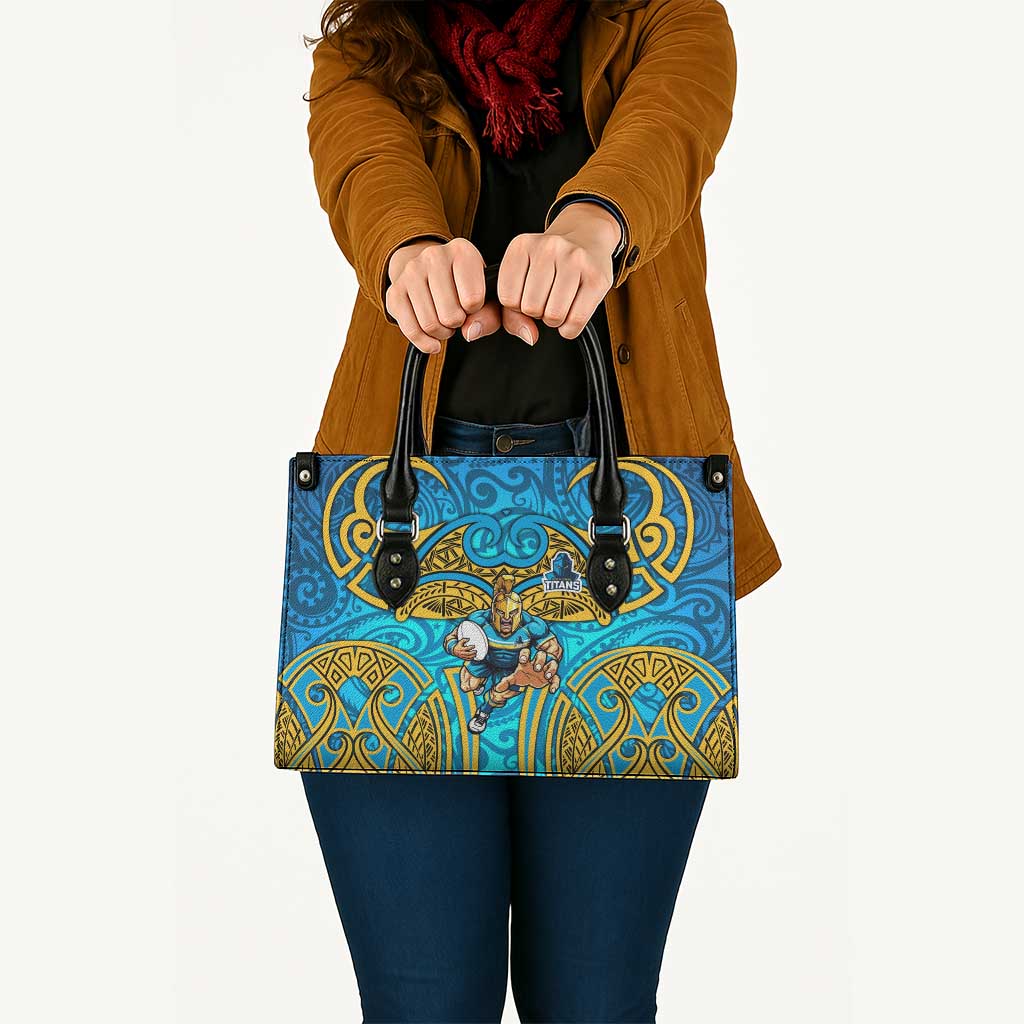 Gold Coast Titans Rugby Leather Bag Polynesian Tribal Spartan Warrior Blue Gold Pattern