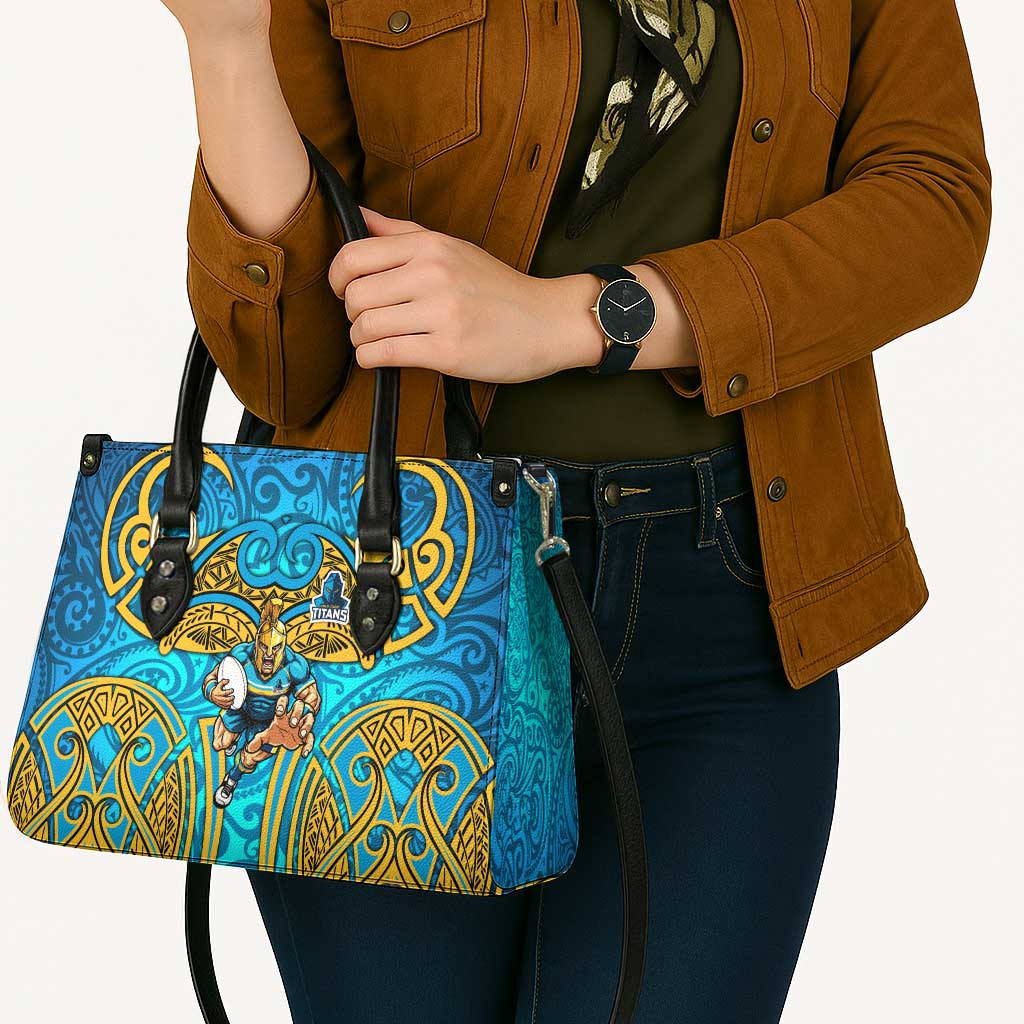 Gold Coast Titans Rugby Leather Bag Polynesian Tribal Spartan Warrior Blue Gold Pattern