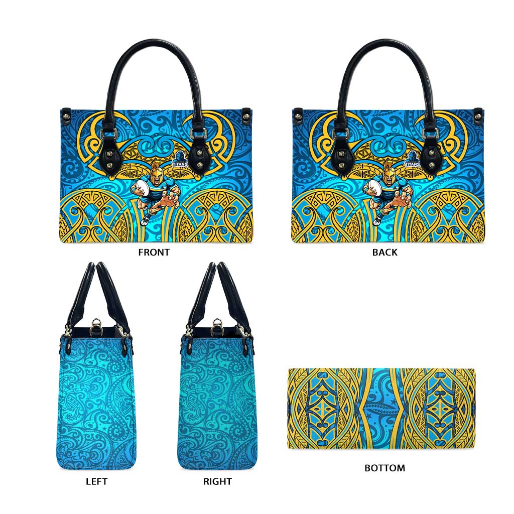 Gold Coast Titans Rugby Leather Bag Polynesian Tribal Spartan Warrior Blue Gold Pattern