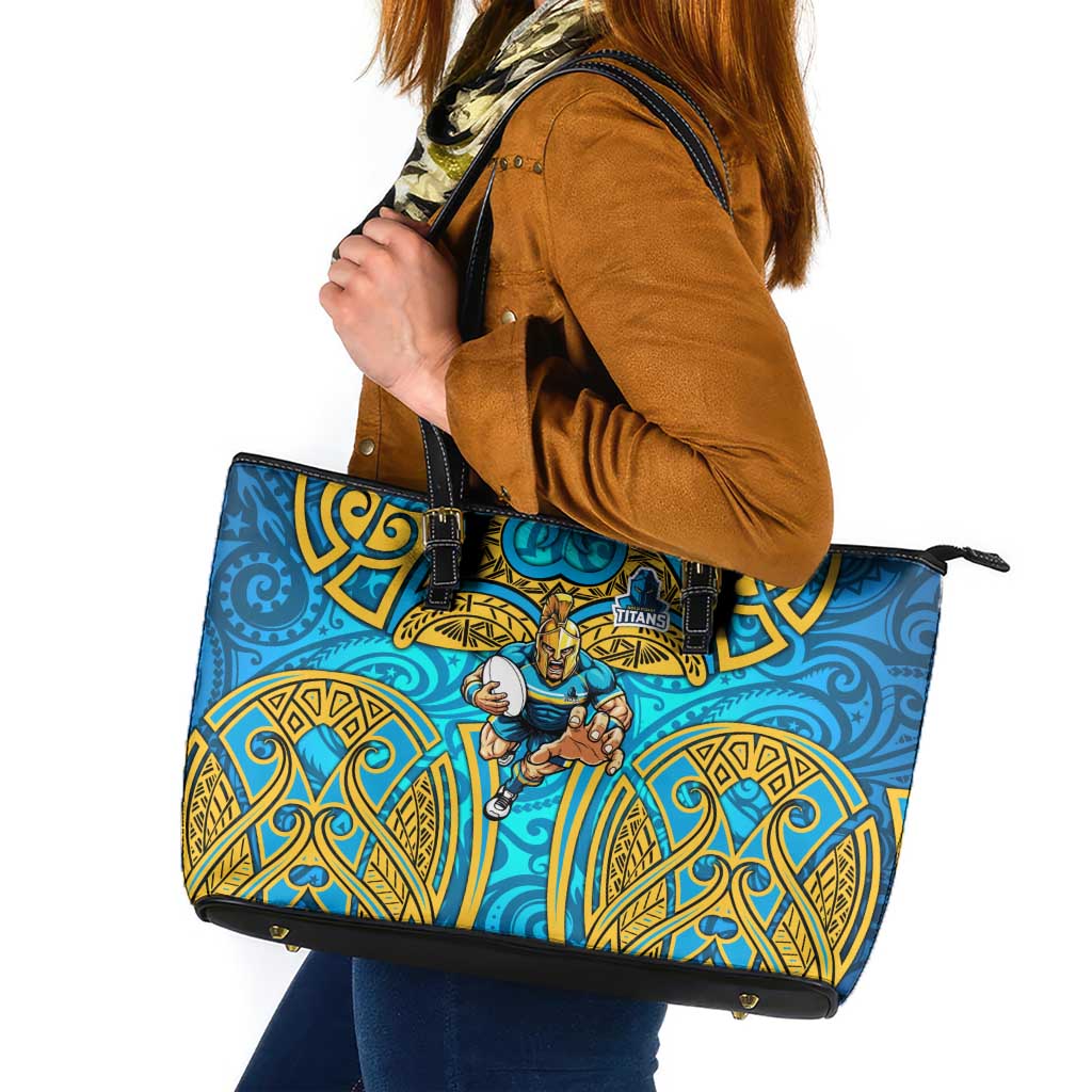 Gold Coast Titans Rugby Leather Tote Bag Polynesian Tribal Spartan Warrior Blue Gold Pattern