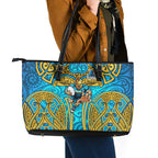 Gold Coast Titans Rugby Leather Tote Bag Polynesian Tribal Spartan Warrior Blue Gold Pattern