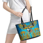 Gold Coast Titans Rugby Leather Tote Bag Polynesian Tribal Spartan Warrior Blue Gold Pattern