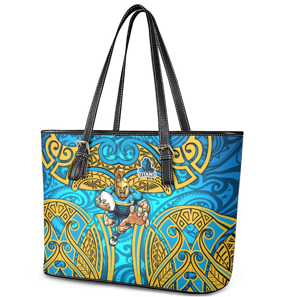 Gold Coast Titans Rugby Leather Tote Bag Polynesian Tribal Spartan Warrior Blue Gold Pattern