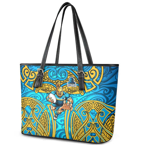 Gold Coast Titans Rugby Leather Tote Bag Polynesian Tribal Spartan Warrior Blue Gold Pattern