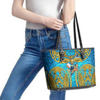 Gold Coast Titans Rugby Leather Tote Bag Polynesian Tribal Spartan Warrior Blue Gold Pattern