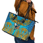 Gold Coast Titans Rugby Leather Tote Bag Polynesian Tribal Spartan Warrior Blue Gold Pattern