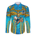 Gold Coast Titans Rugby Long Sleeve Button Shirt Polynesian Tribal Spartan Warrior Blue Gold Pattern