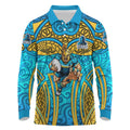 Gold Coast Titans Rugby Long Sleeve Polo Shirt Polynesian Tribal Spartan Warrior Blue Gold Pattern