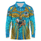 Gold Coast Titans Rugby Long Sleeve Polo Shirt Polynesian Tribal Spartan Warrior Blue Gold Pattern
