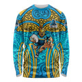 Gold Coast Titans Rugby Long Sleeve Shirt Polynesian Tribal Spartan Warrior Blue Gold Pattern