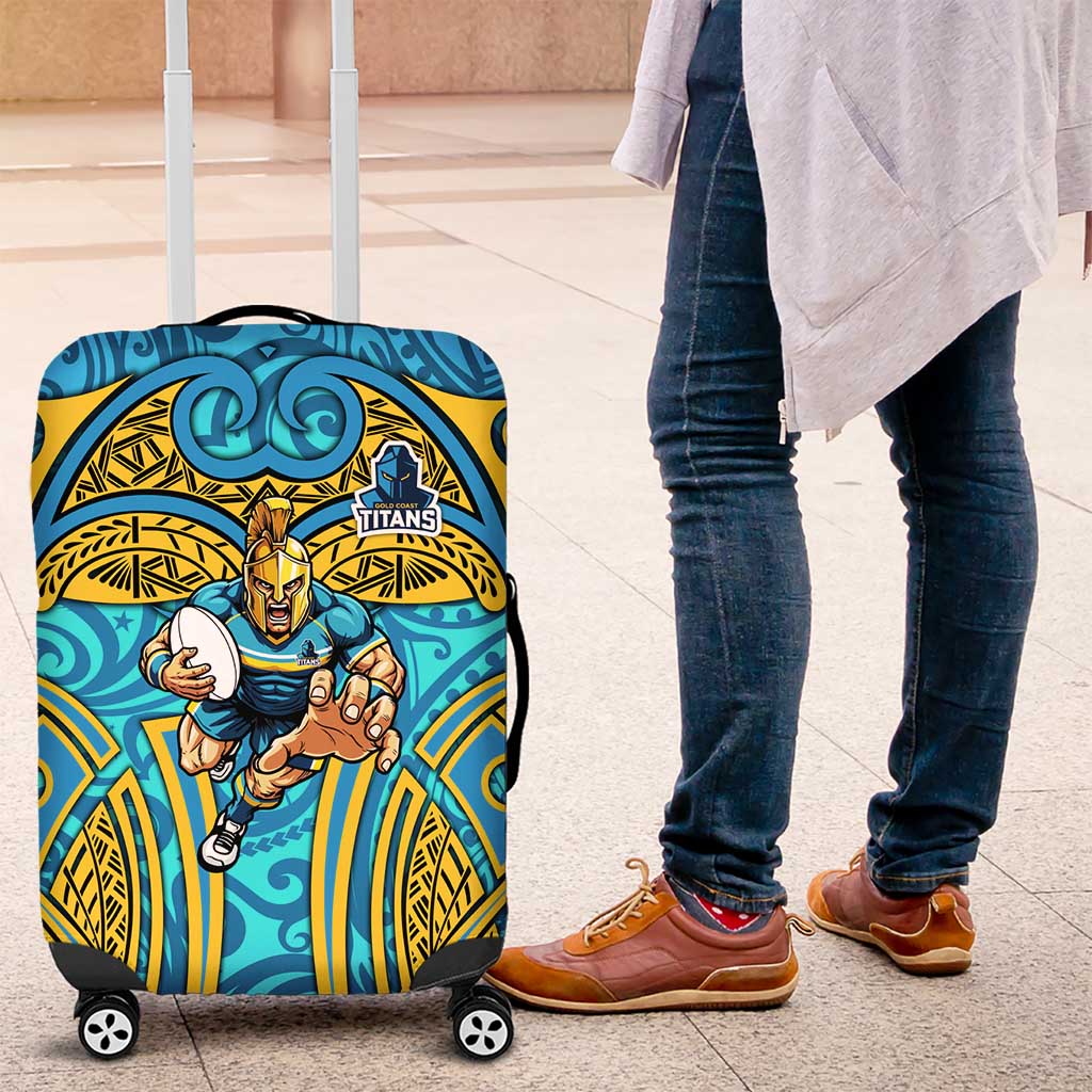 Gold Coast Titans Rugby Luggage Cover Polynesian Tribal Spartan Warrior Blue Gold Pattern