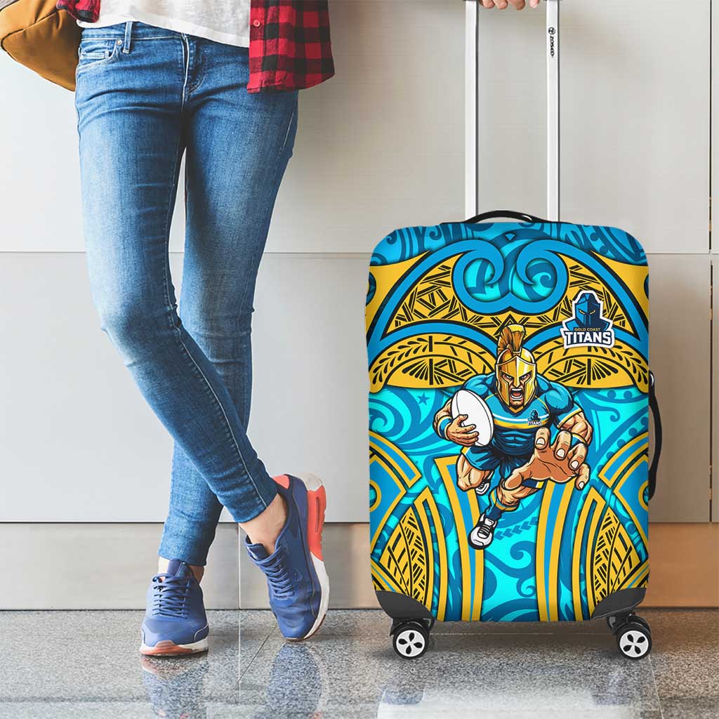 Gold Coast Titans Rugby Luggage Cover Polynesian Tribal Spartan Warrior Blue Gold Pattern