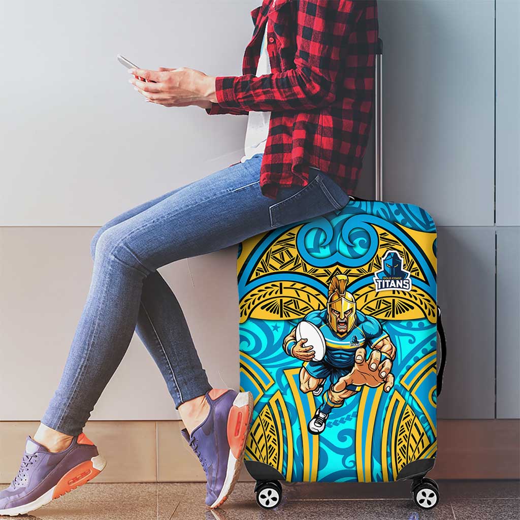 Gold Coast Titans Rugby Luggage Cover Polynesian Tribal Spartan Warrior Blue Gold Pattern