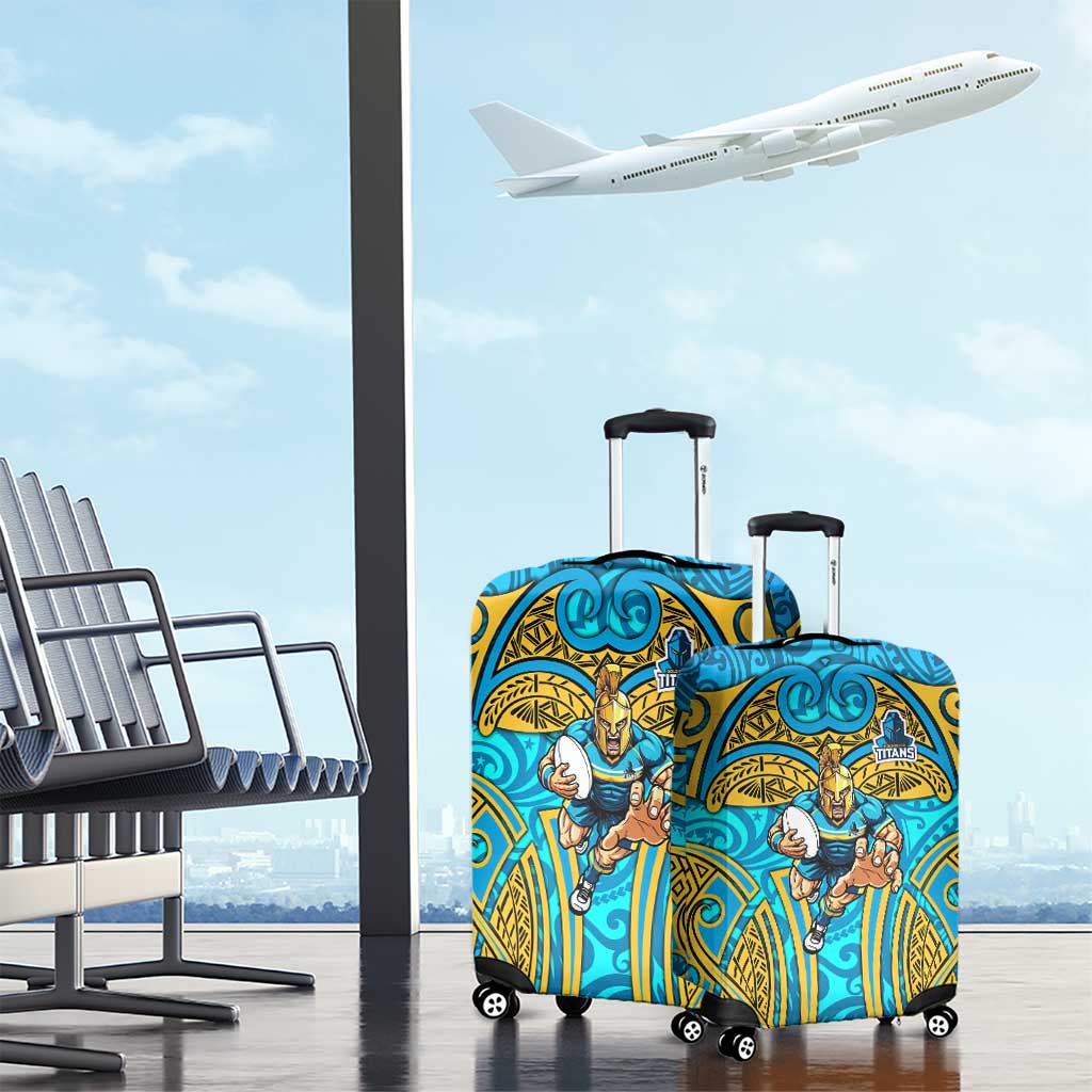 Gold Coast Titans Rugby Luggage Cover Polynesian Tribal Spartan Warrior Blue Gold Pattern