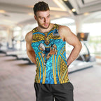 Gold Coast Titans Rugby Men Tank Top Polynesian Tribal Spartan Warrior Blue Gold Pattern