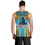 Gold Coast Titans Rugby Men Tank Top Polynesian Tribal Spartan Warrior Blue Gold Pattern