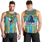 Gold Coast Titans Rugby Men Tank Top Polynesian Tribal Spartan Warrior Blue Gold Pattern