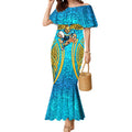 Gold Coast Titans Rugby Mermaid Dress Polynesian Tribal Spartan Warrior Blue Gold Pattern