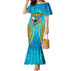 Gold Coast Titans Rugby Mermaid Dress Polynesian Tribal Spartan Warrior Blue Gold Pattern