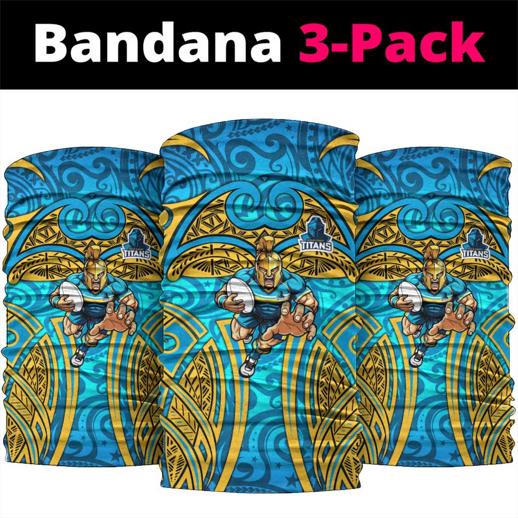 Gold Coast Titans Rugby Neck Gaiter Polynesian Tribal Spartan Warrior Blue Gold Pattern