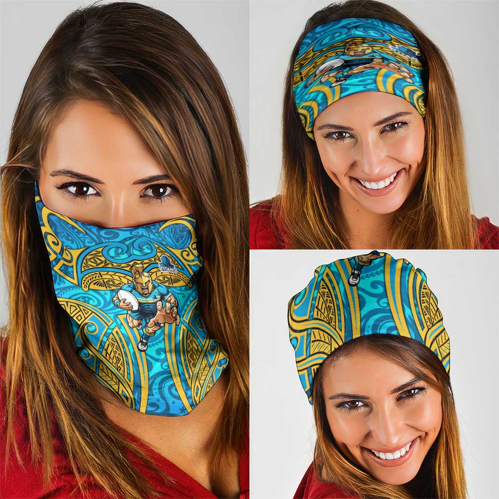 Gold Coast Titans Rugby Neck Gaiter Polynesian Tribal Spartan Warrior Blue Gold Pattern