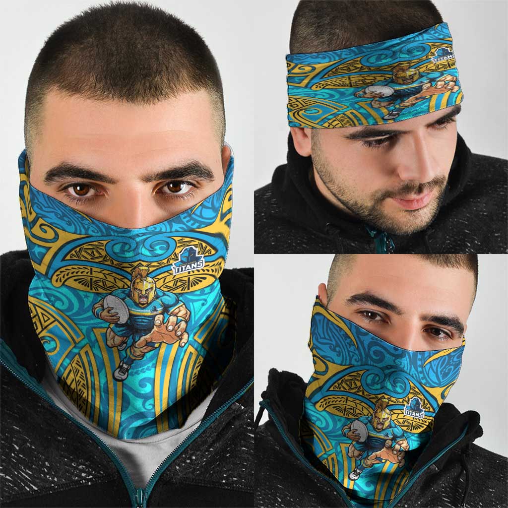 Gold Coast Titans Rugby Neck Gaiter Polynesian Tribal Spartan Warrior Blue Gold Pattern