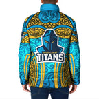 Gold Coast Titans Rugby Padded Jacket Polynesian Tribal Spartan Warrior Blue Gold Pattern