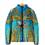 Gold Coast Titans Rugby Padded Jacket Polynesian Tribal Spartan Warrior Blue Gold Pattern