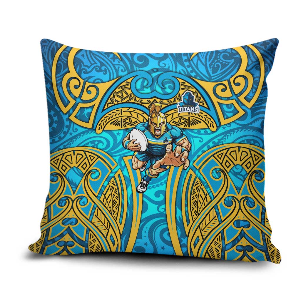 Gold Coast Titans Rugby Pillow Cover Polynesian Tribal Spartan Warrior Blue Gold Pattern