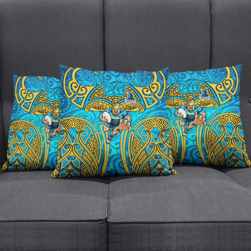 Gold Coast Titans Rugby Pillow Cover Polynesian Tribal Spartan Warrior Blue Gold Pattern