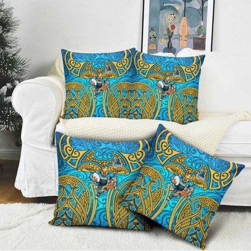 Gold Coast Titans Rugby Pillow Cover Polynesian Tribal Spartan Warrior Blue Gold Pattern