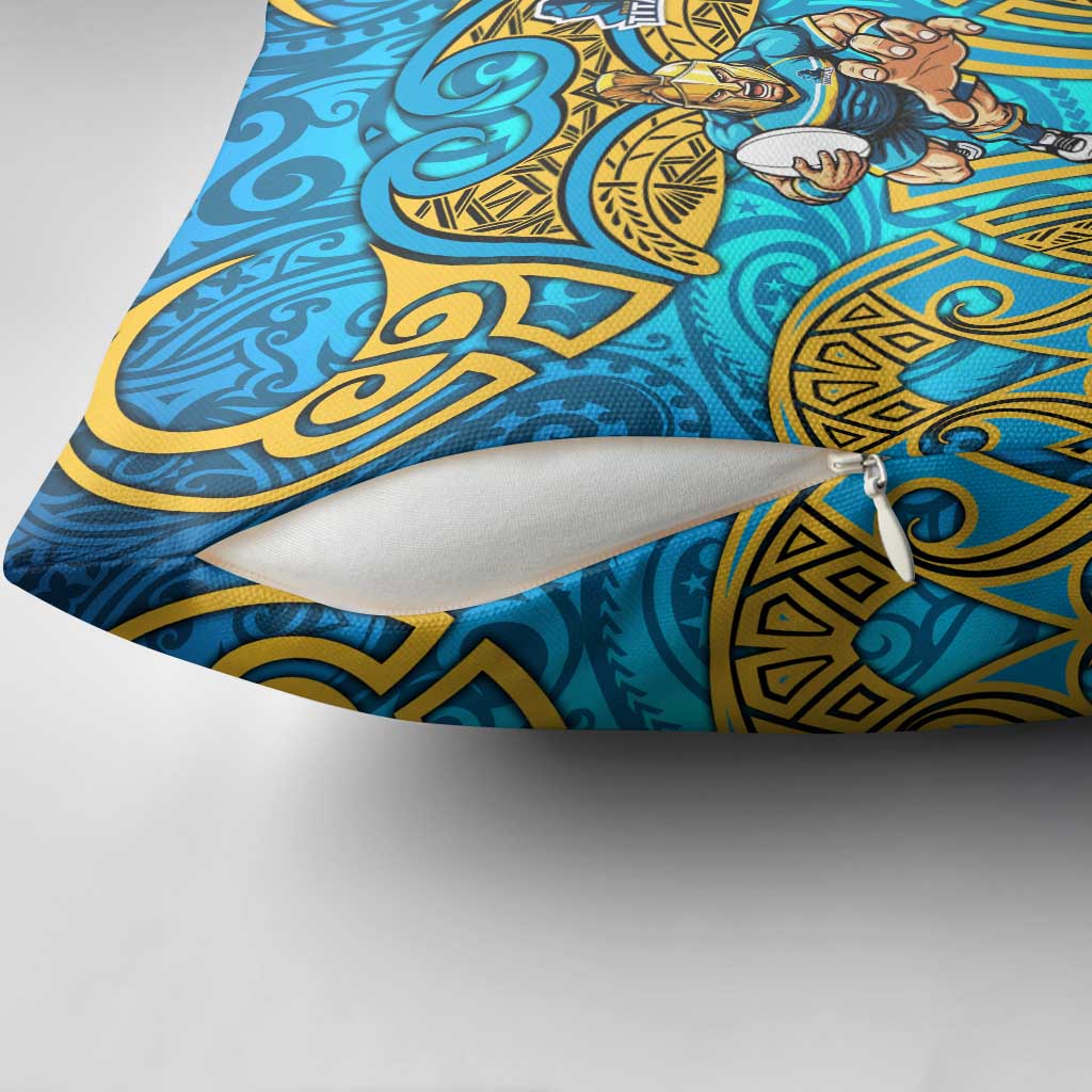 Gold Coast Titans Rugby Pillow Cover Polynesian Tribal Spartan Warrior Blue Gold Pattern