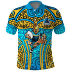 Gold Coast Titans Rugby Polo Shirt Polynesian Tribal Spartan Warrior Blue Gold Pattern