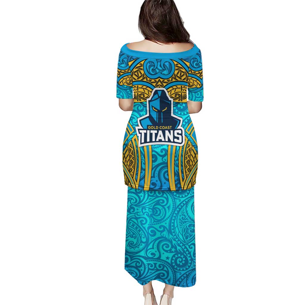 Gold Coast Titans Rugby Puletasi Polynesian Tribal Spartan Warrior Blue Gold Pattern