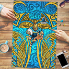Gold Coast Titans Rugby Puzzle Polynesian Tribal Spartan Warrior Blue Gold Pattern