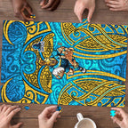 Gold Coast Titans Rugby Puzzle Polynesian Tribal Spartan Warrior Blue Gold Pattern