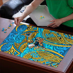 Gold Coast Titans Rugby Puzzle Polynesian Tribal Spartan Warrior Blue Gold Pattern