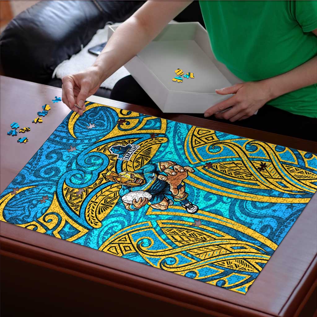 Gold Coast Titans Rugby Puzzle Polynesian Tribal Spartan Warrior Blue Gold Pattern